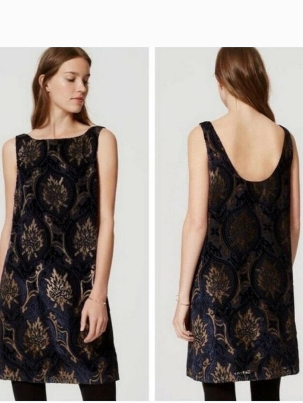 LOFT Velvet Mystic Brocade Lined Swing Shift Dress Womens Small NWT